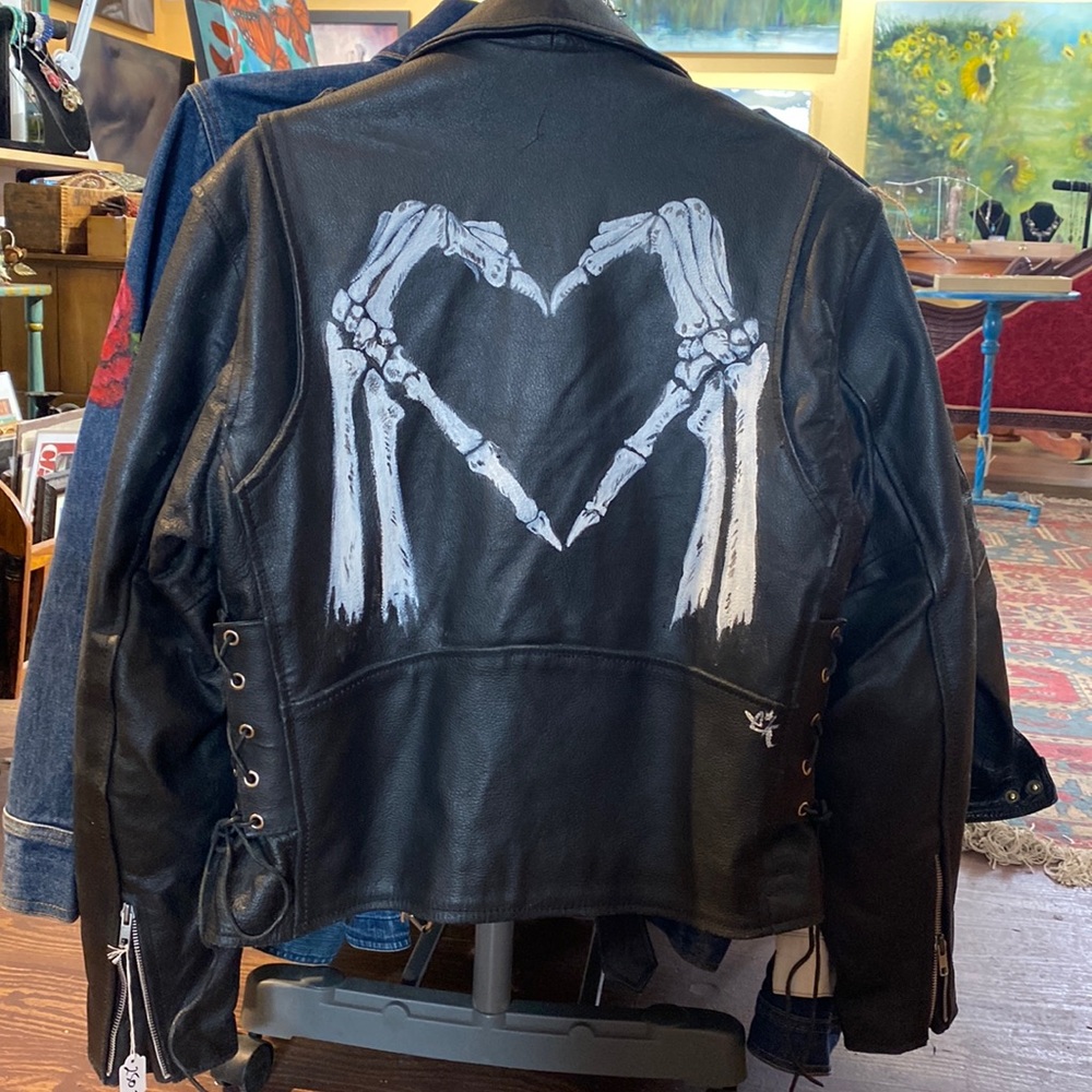 Hand-painted Vintage Skeleton Leather Jacket